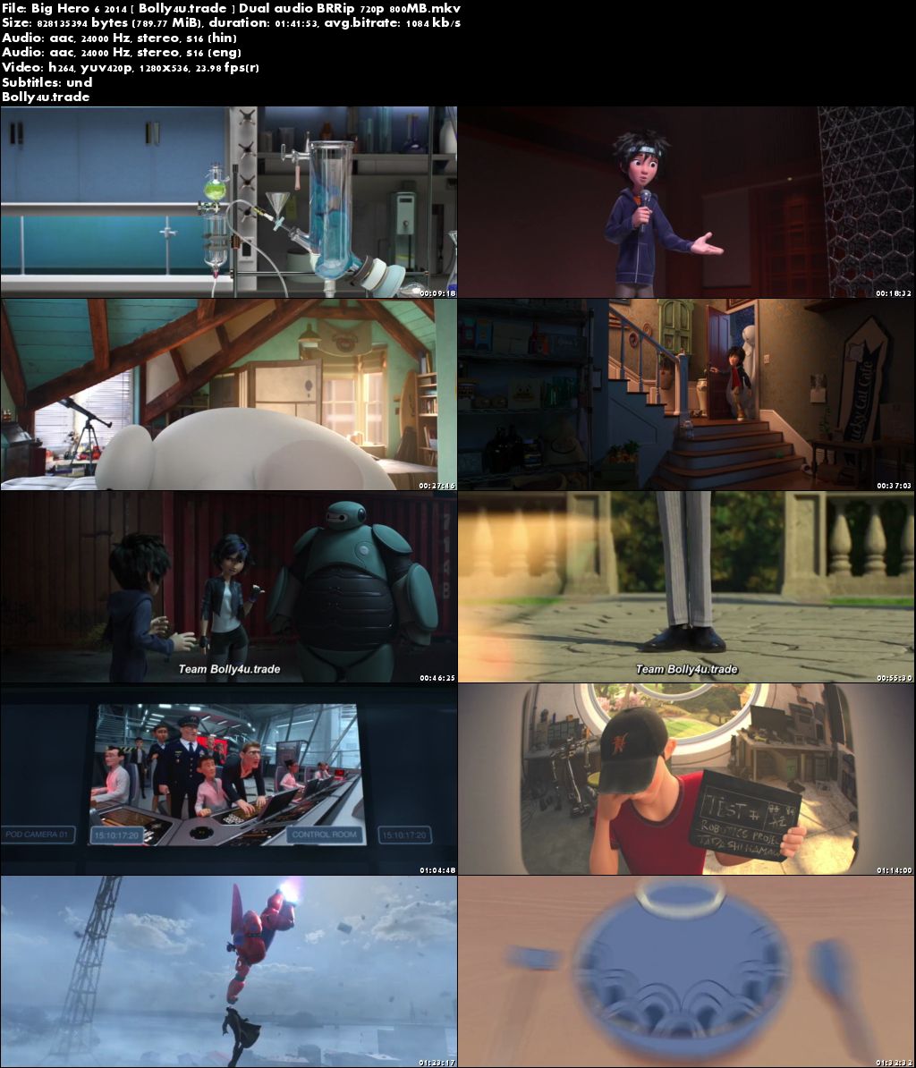 Big Hero 6 2014 BRRip 800Mb Hindi Dual Audio 720p Download