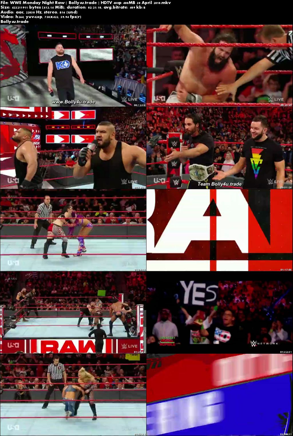 WWE Monday Night Raw HDTV 480p 400MB 30 April 2018 Download