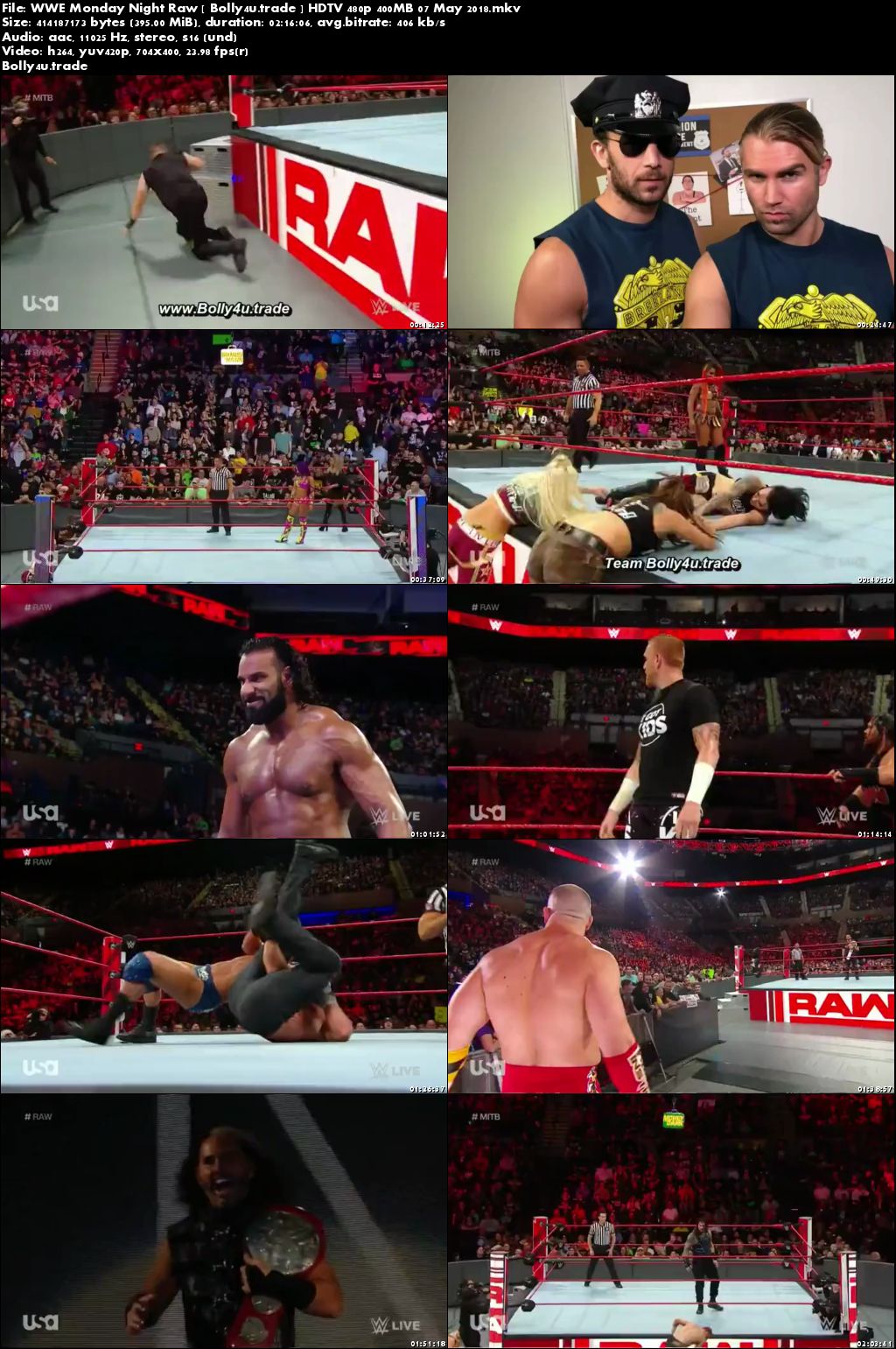 WWE Monday Night Raw HDTV 480p 400MB 07 May 2018 Download