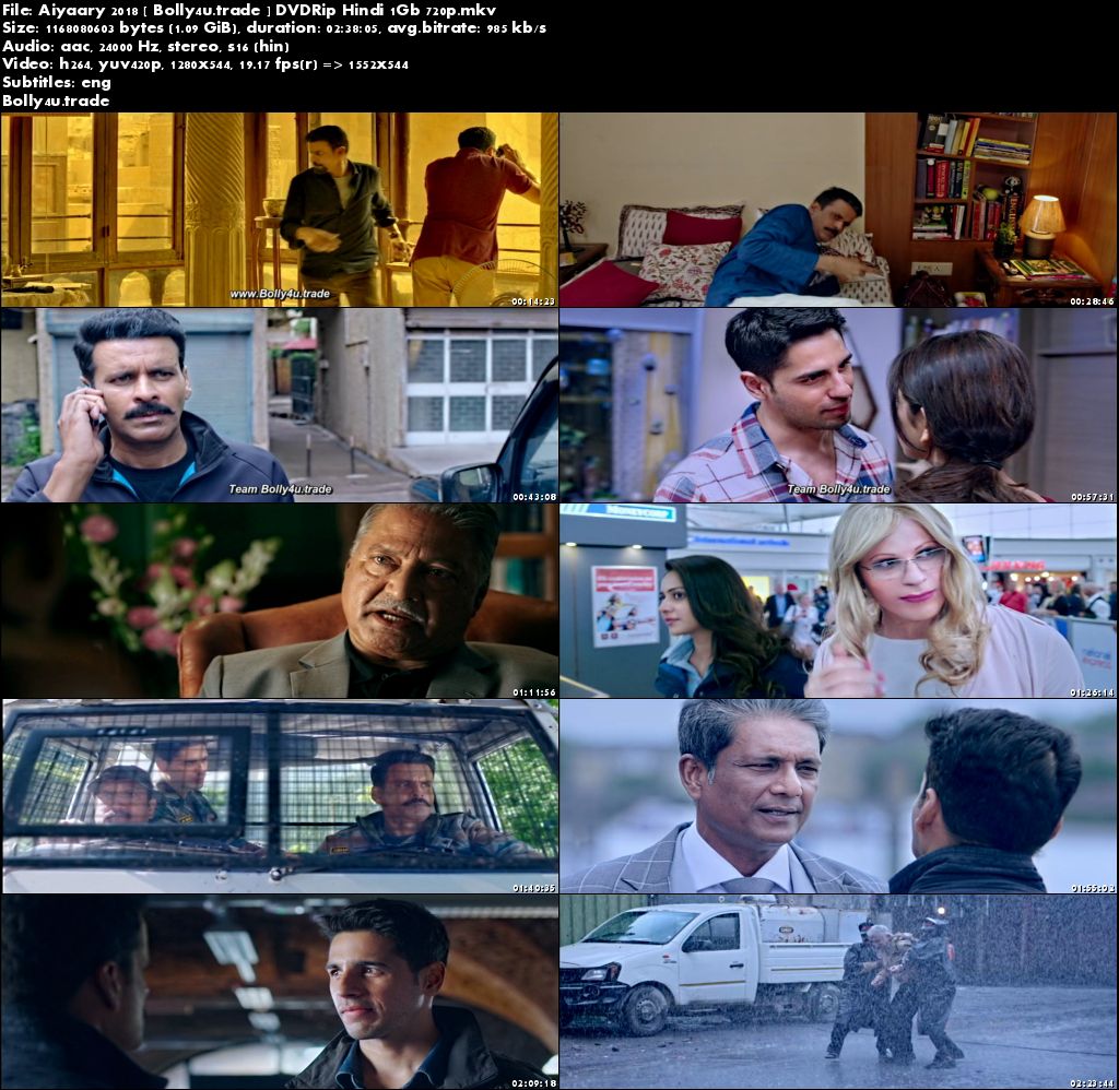 Aiyaary 2018 DVDRip 1Gb Full Hindi Movie Download 720p
