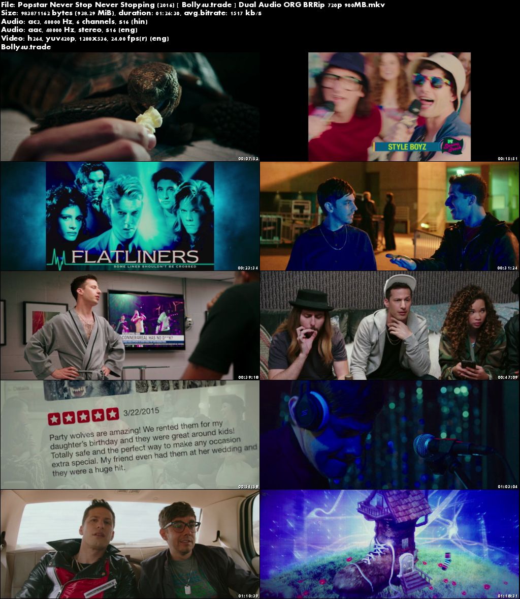 Popstar Never Stop Never Stopping 2016 BRRip 900Mb Hindi Dual Audio 720p Download