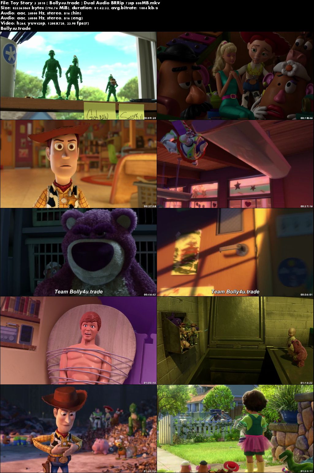 Toy Story 3 2010 BluRay 350Mb Hindi Dual Audio 480p Download