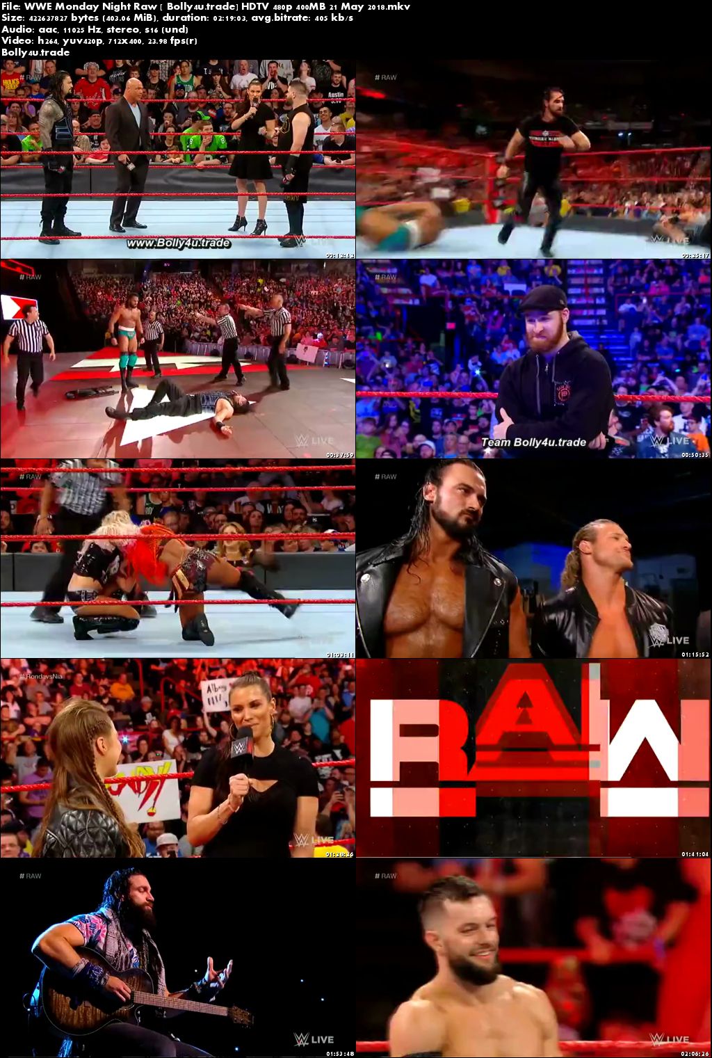 WWE Monday Night Raw HDTV 480p 400MB 21 May 2018 Download