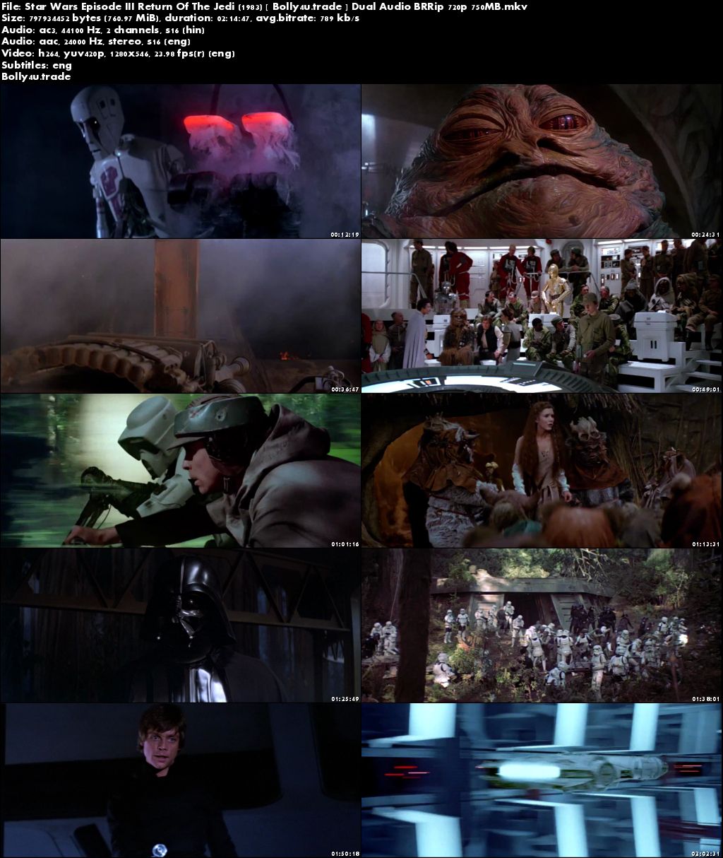 Star Wars Episode III Return Of The Jedi 1983 BRRip 400Mb Hindi Dual Audio 480p Download