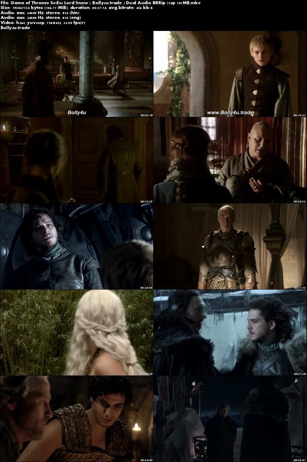 Game of Thrones S01E03 Lord Snow BRRip 180MB Hindi Dual Audio 480p Dpwm;pad