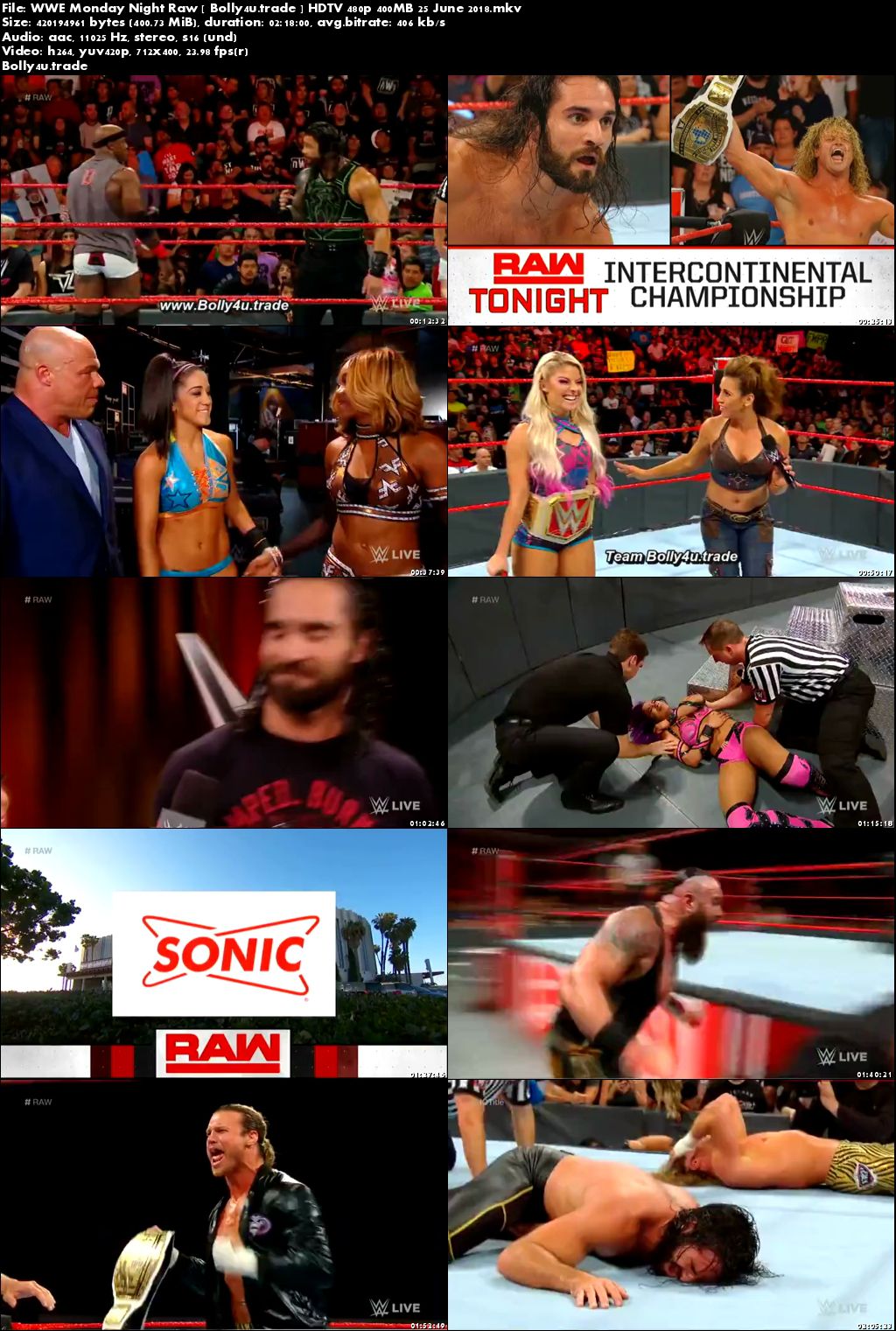 WWE Monday Night Raw HDTV 480p 400MB 25 June 2018 Download