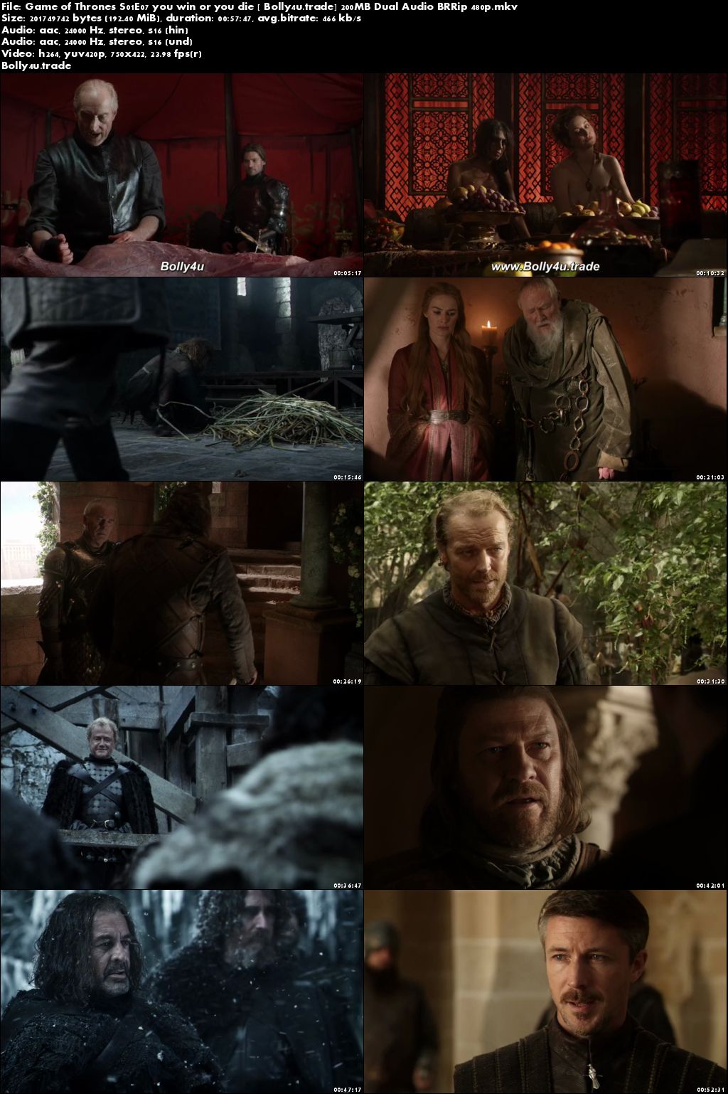Game of Thrones S01E07 BluRay 200MB Hindi Dual Audio 480p Download