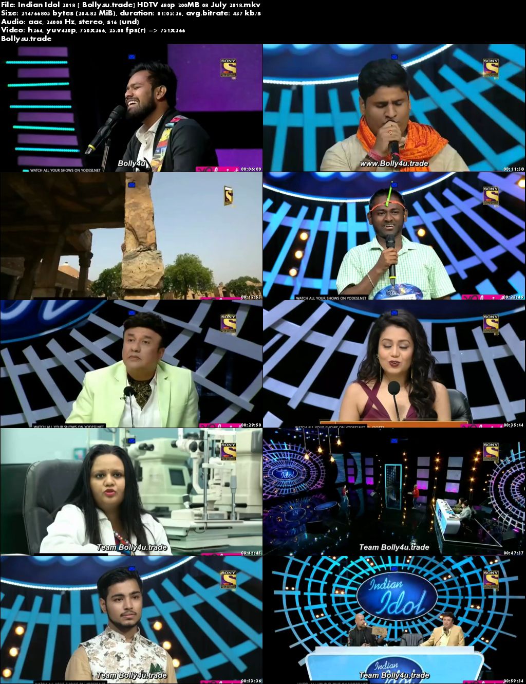 Indian Idol 2018 HDTV 480p 200MB 08 July 2018 Download