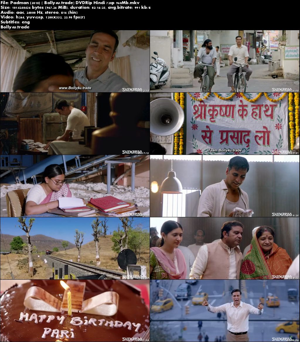 Padman 2018 DVDRip 950Mb Full Hindi Movie Download 720p ESub