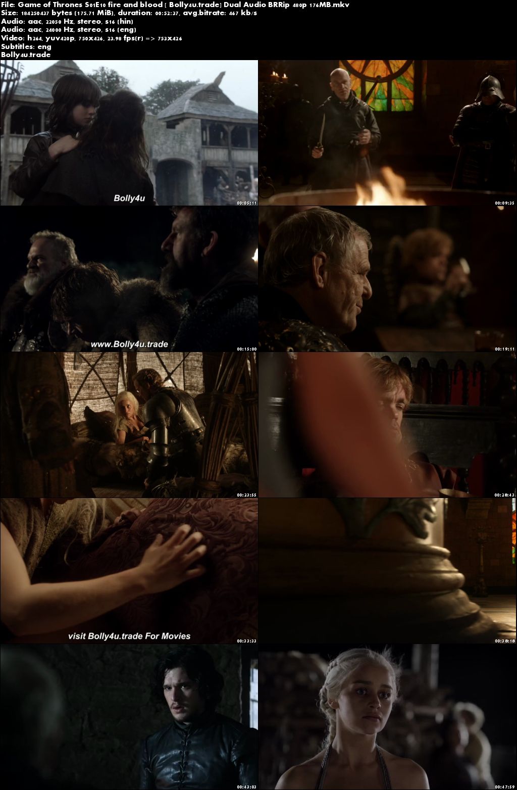 Game of Thrones S01E10 BRRip 180MB Hindi Dual Audio 480p Download