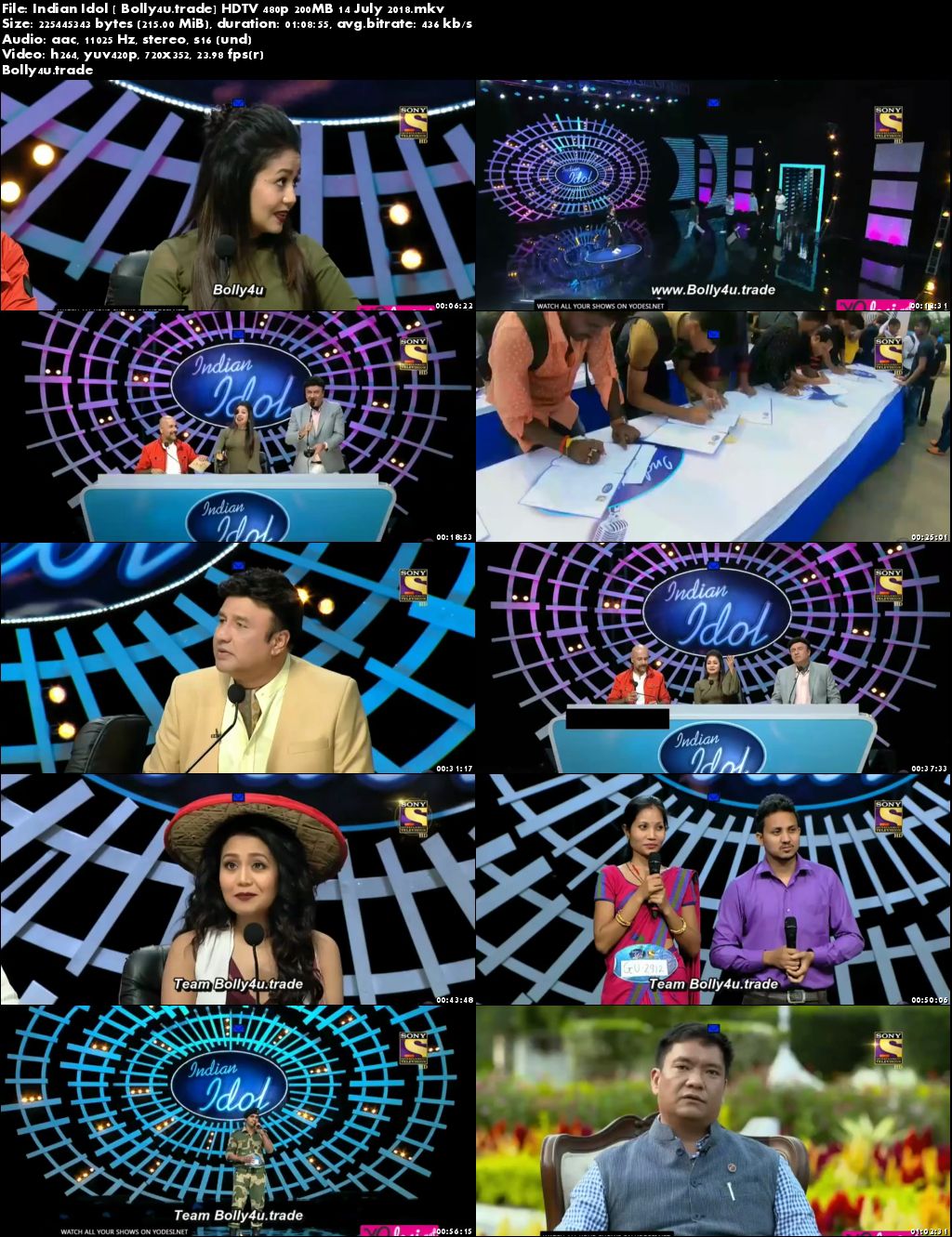 Indian Idol 2018 HDTV 480p 200MB 14 July 2018 Download