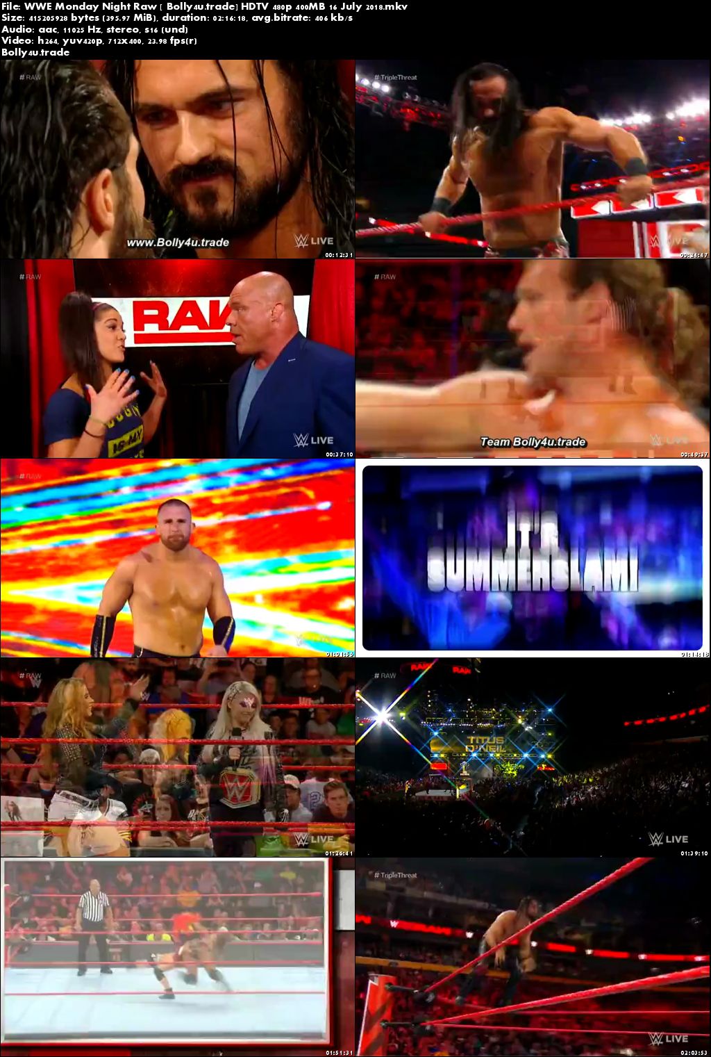 WWE Monday Night Raw HDTV 480p 400MB 16 July 2018 Download