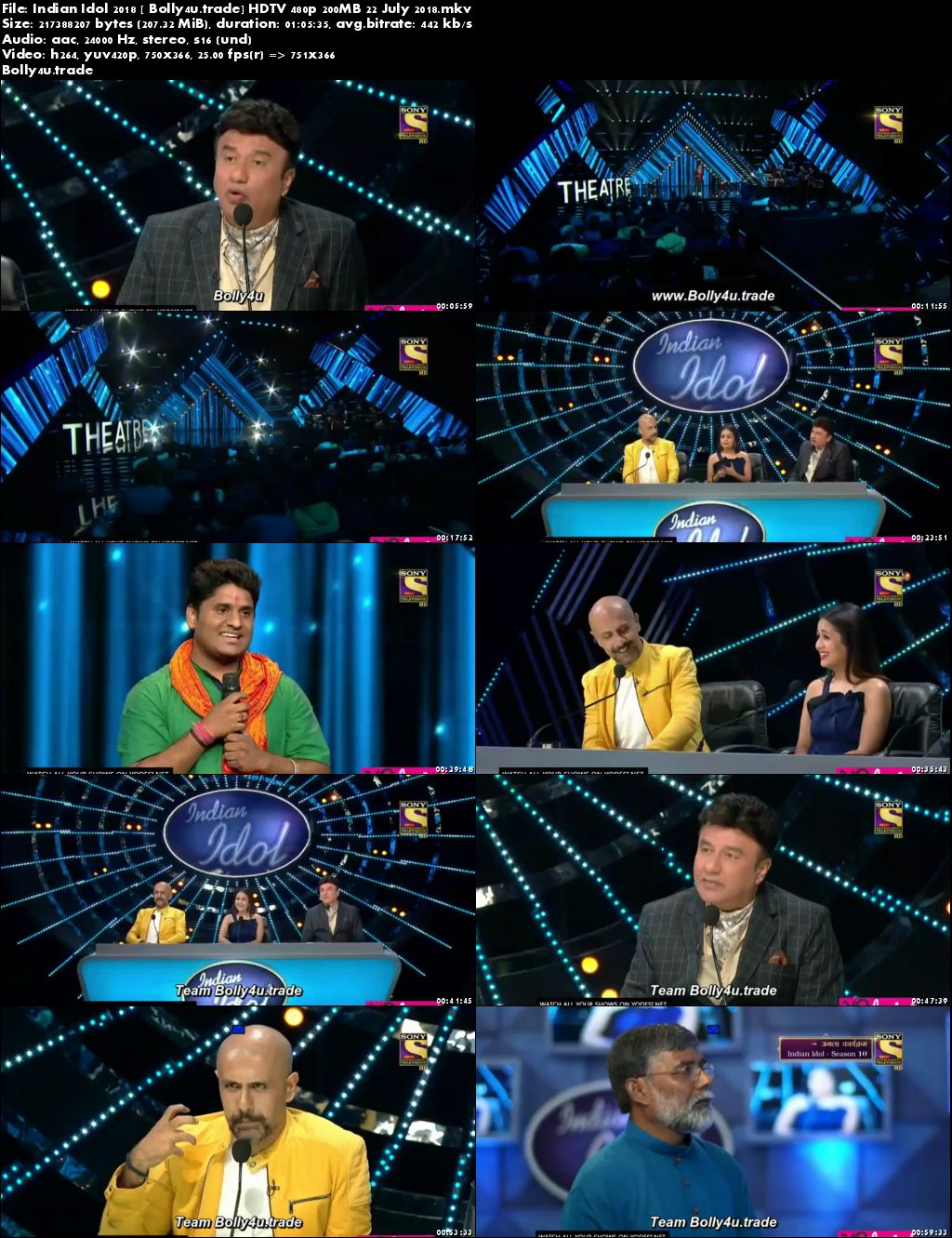 Indian Idol 2018 HDTV 480p 200MB 22 July 2018 Download