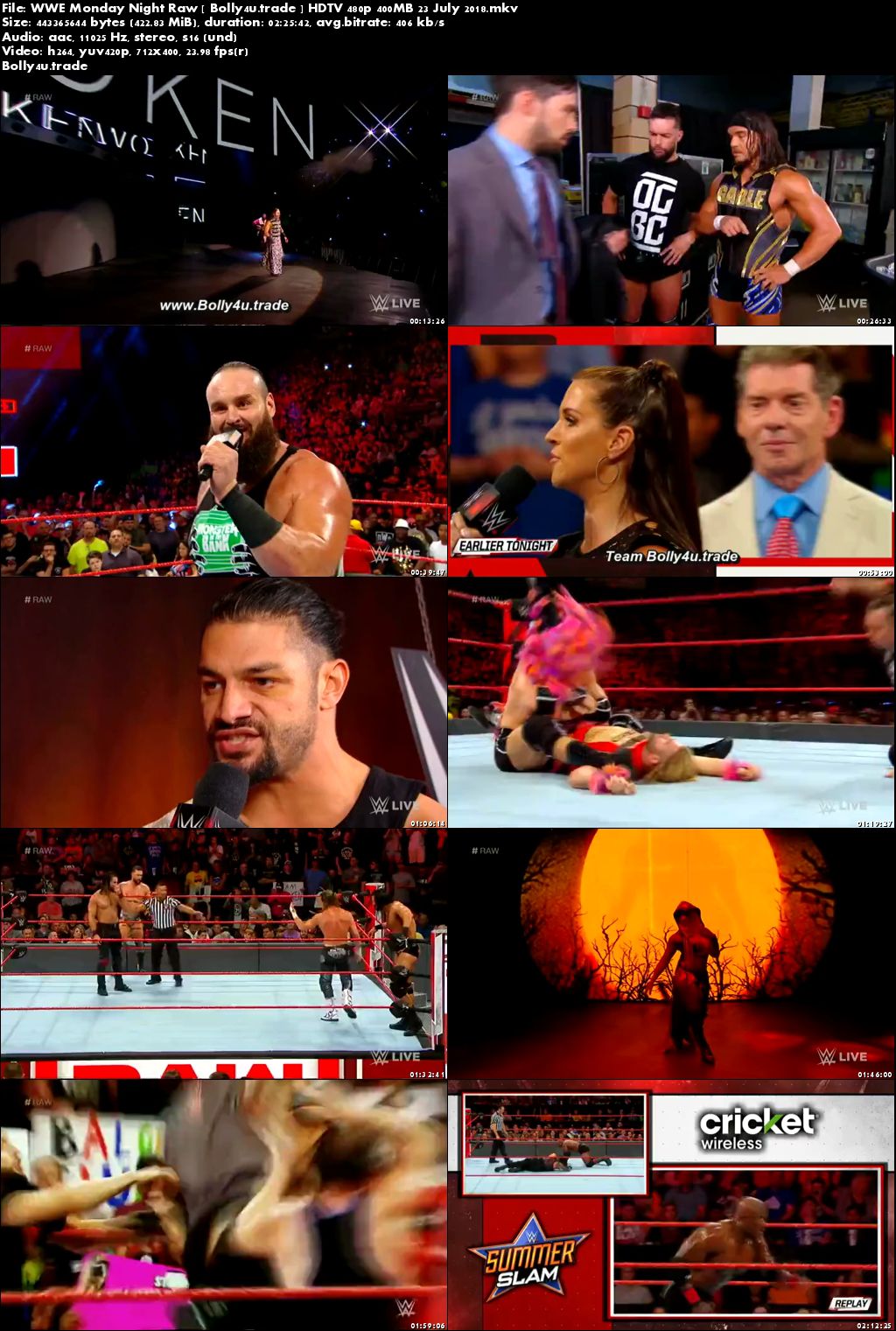 WWE Monday Night Raw HDTV 480p 400MB 23 July 2018 Download