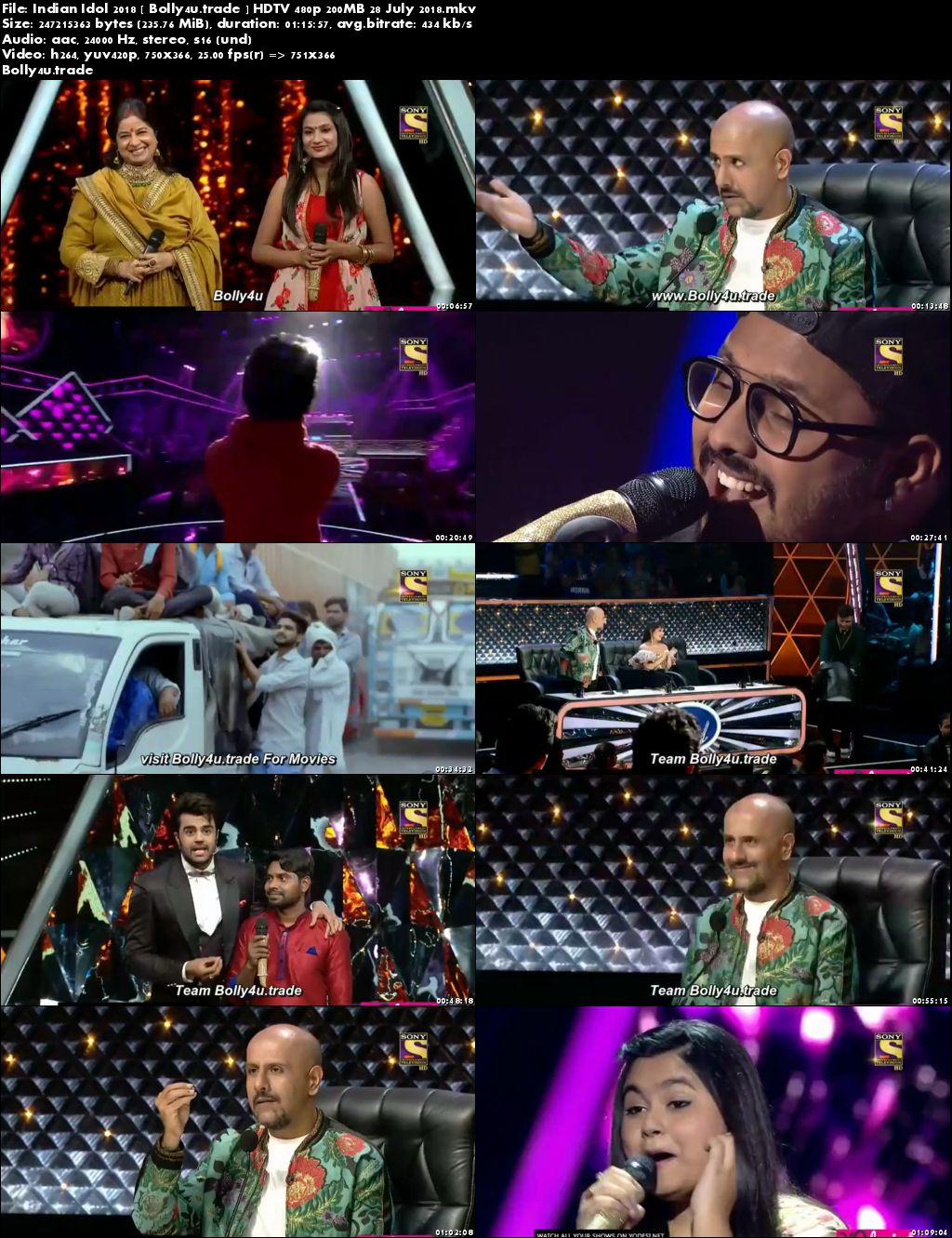 Indian Idol 2018 HDTV 480p 200MB 28 July 2018 Download