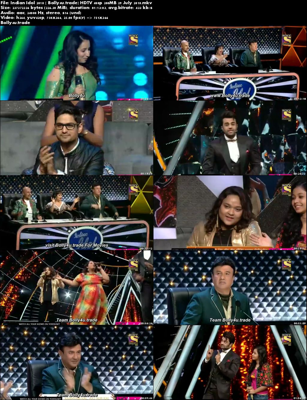 Indian Idol 2018 HDTV 480p 200MB 29 July 2018 Download