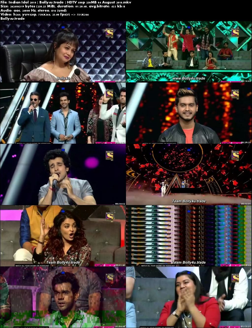 Indian Idol 2018 HDTV 480p 250MB 04 August 2018 Download
