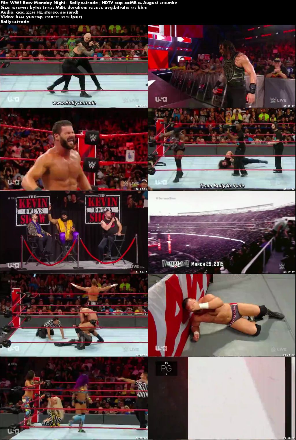 WWE Raw Monday Night HDTV 480p 400MB 06 August 2018 Download