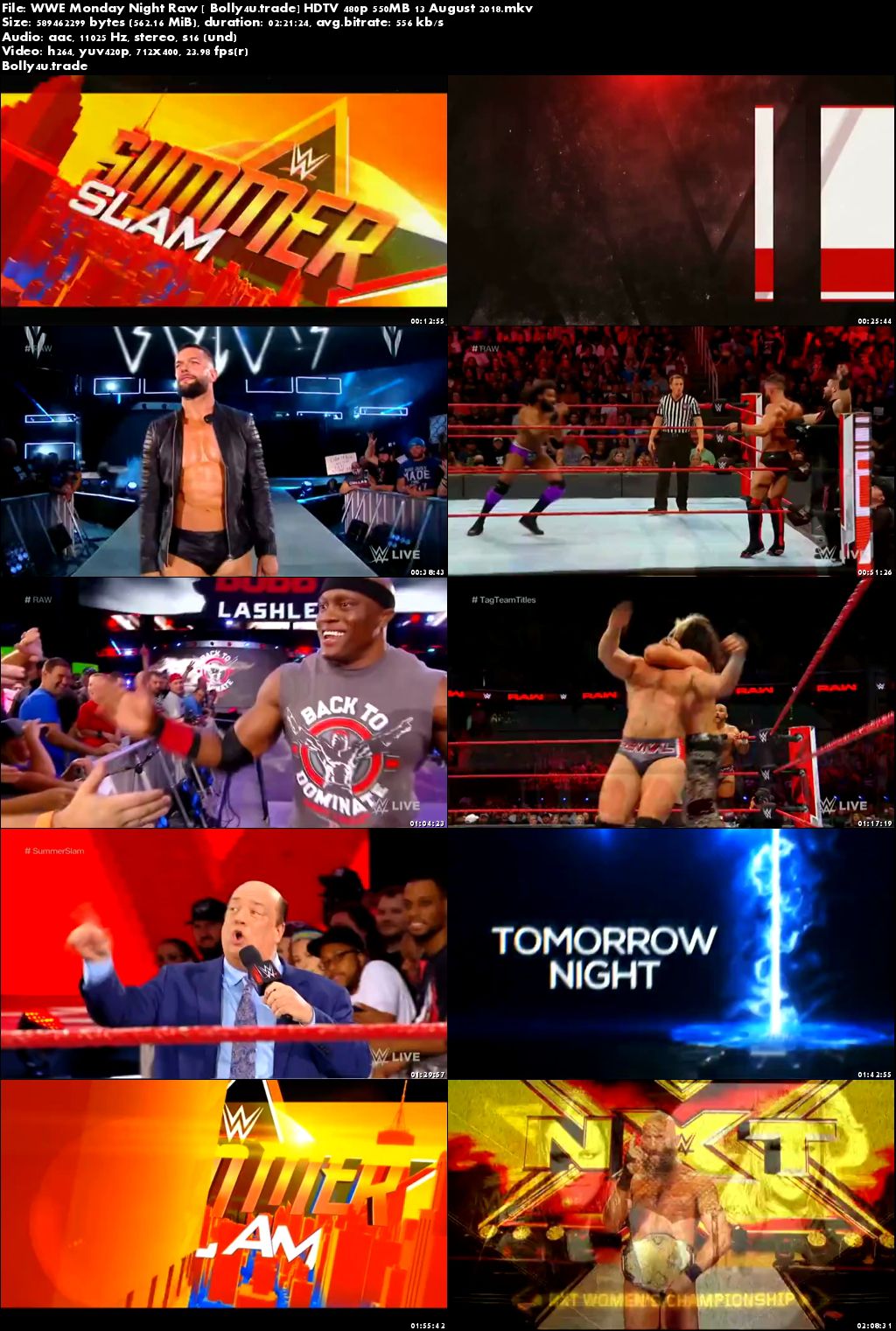 WWE Monday Night Raw HDTV 480p 550MB 13 August 2018 Download
