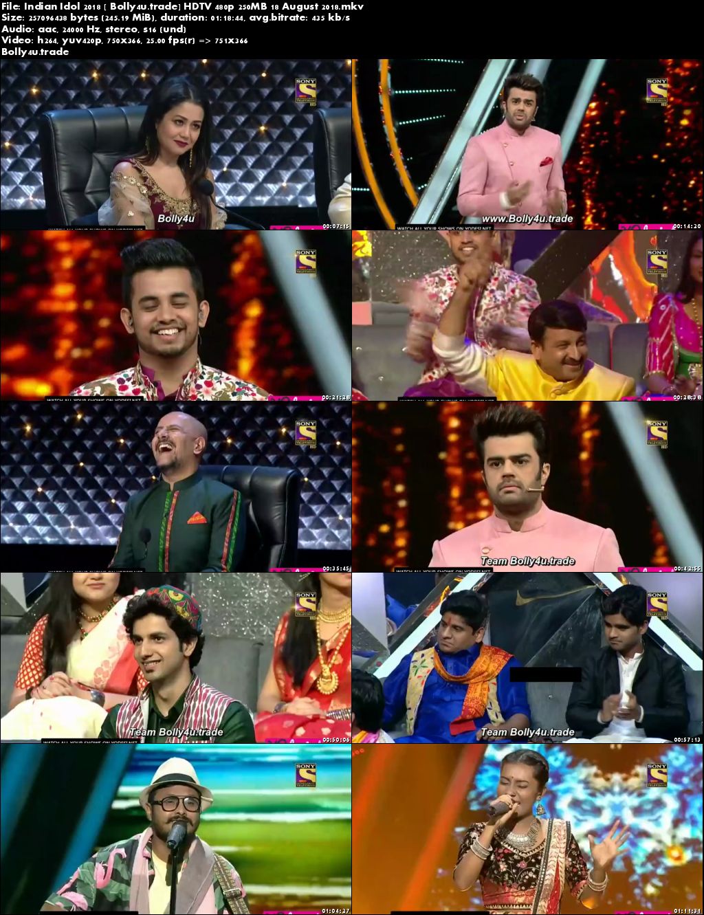 Indian Idol 2018 HDTV 480p 250MB 18 August 2018 Download
