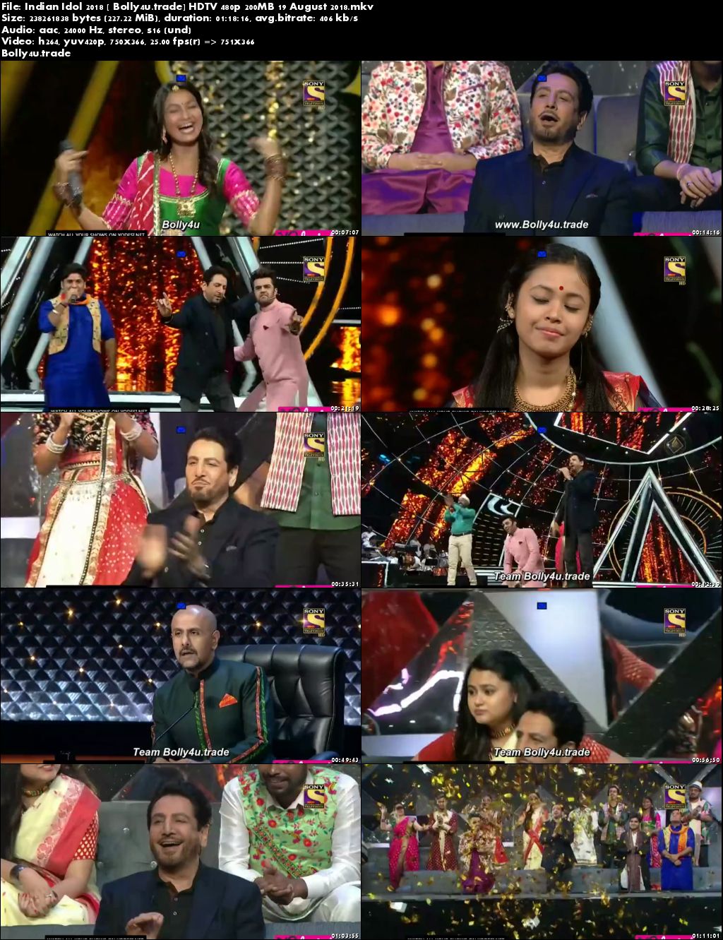 Indian Idol 2018 HDTV 480p 200MB 19 August 2018 Download