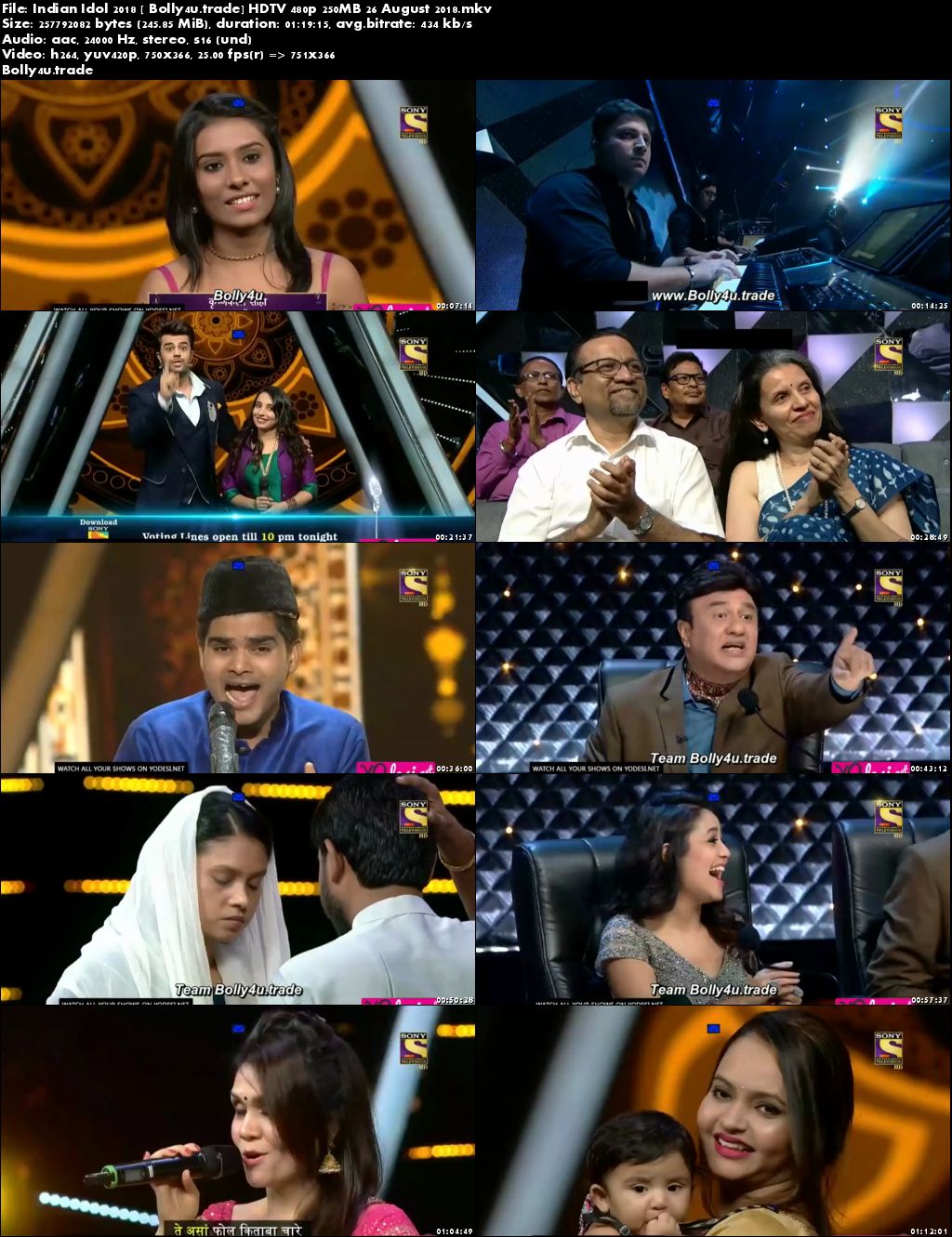 Indian Idol 2018 HDTV 480p 250MB 26 August 2018 Download