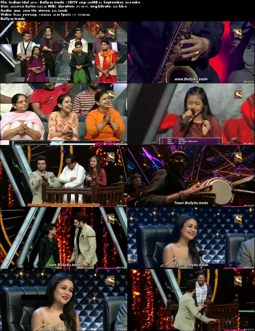 Indian Idol 2018 HDTV 480p 250MB 01 September 2018 Download