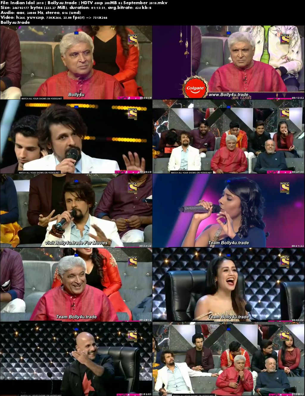 Indian Idol 2018 HDTV 480p 200MB 02 September 2018 Download