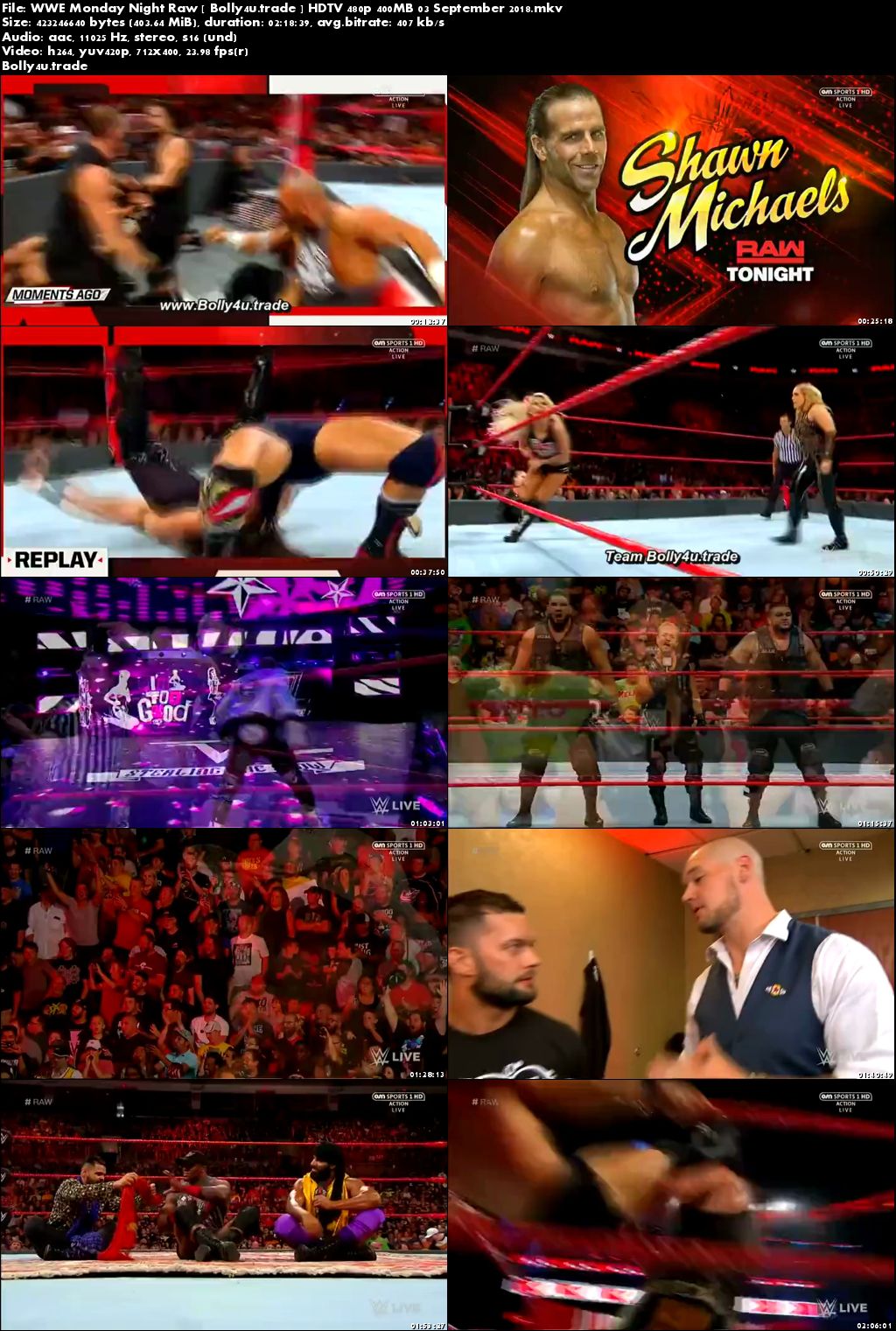 WWE Monday Night Raw HDTV 480p 400MB 03 September 2018 Download