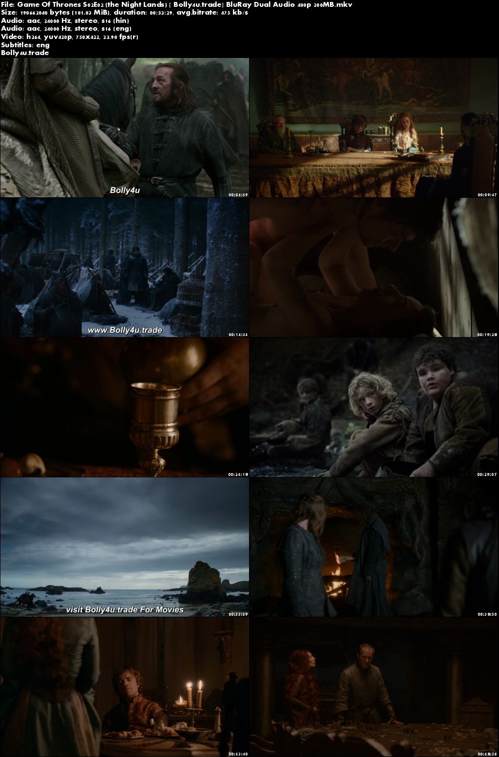 Game Of Thrones S02E02 BluRay 200MB Hindi Dual Audio 480p Download