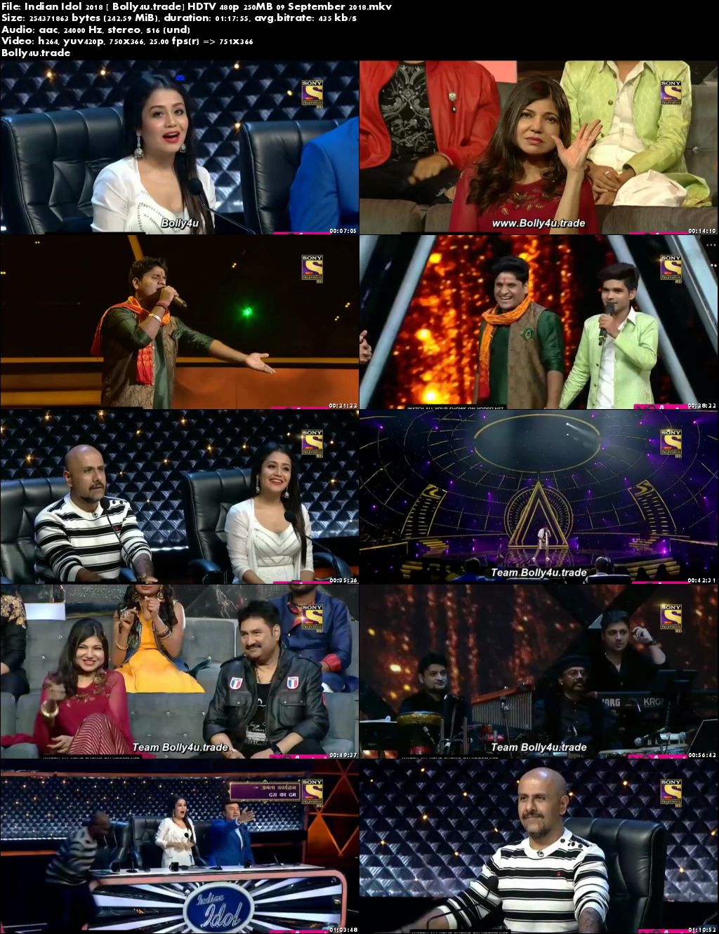 Indian Idol 2018 HDTV 480p 250MB 09 September 2018 Download