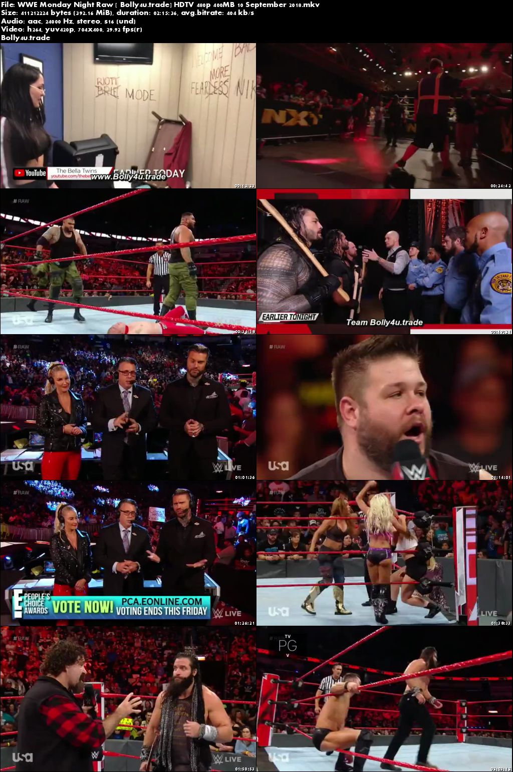 WWE Monday Night Raw HDTV 480p 400MB 10 September 2018 Download