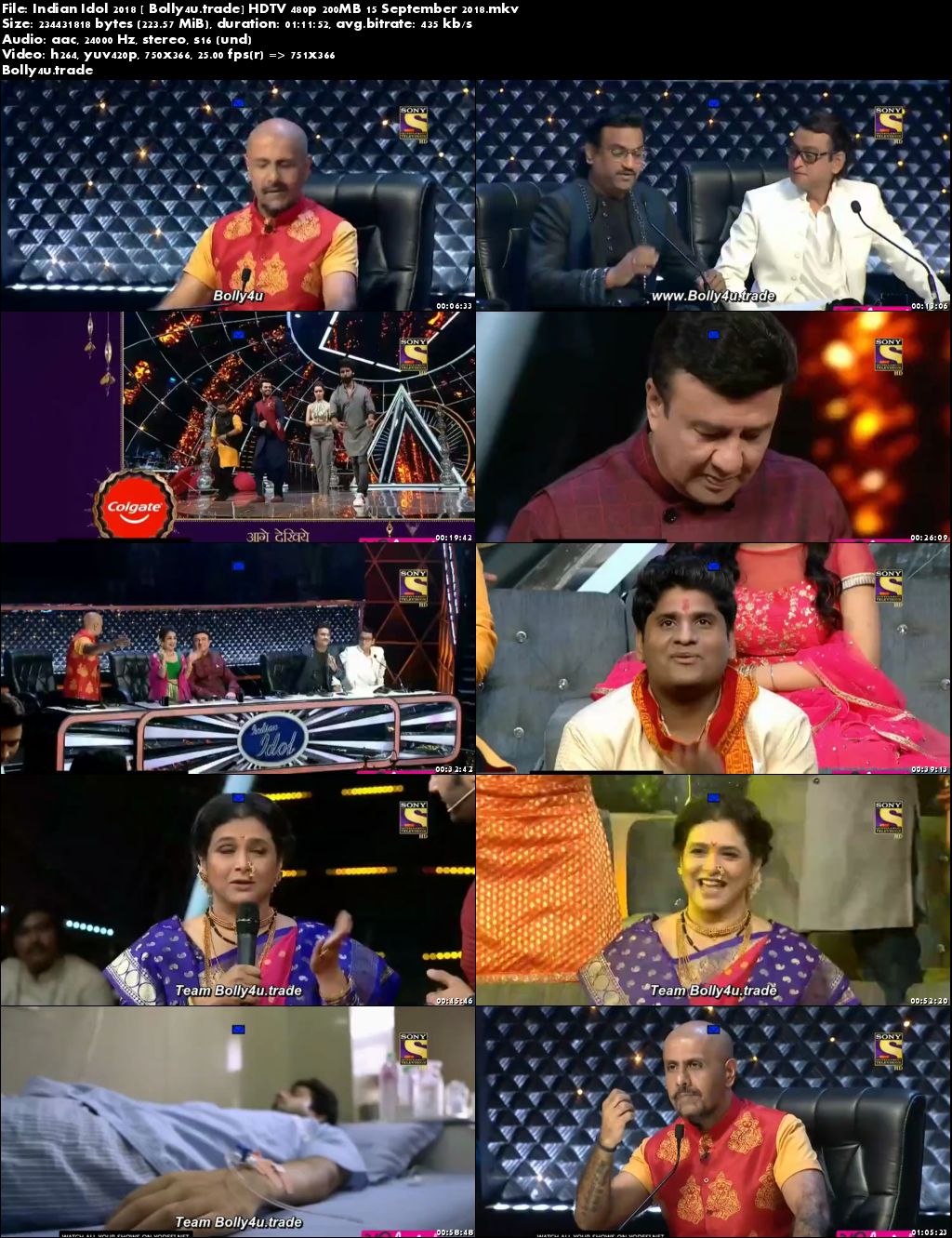 Indian Idol 2018 HDTV 480p 200MB 15 September 2018 Download