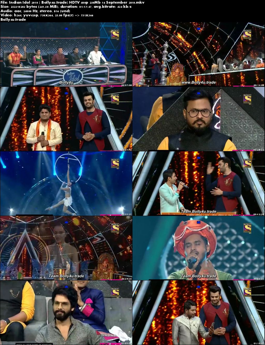 Indian Idol 2018 HDTV 480p 250Mb 16 September 2018 Download