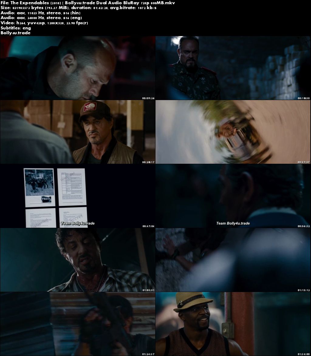 The Expendables 2010 BRRip 800Mb Hindi Dual Audio 720p Download