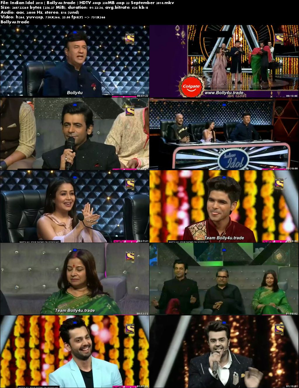Indian Idol 2018 HDTV 480p 250MB 23 September 2018 Download