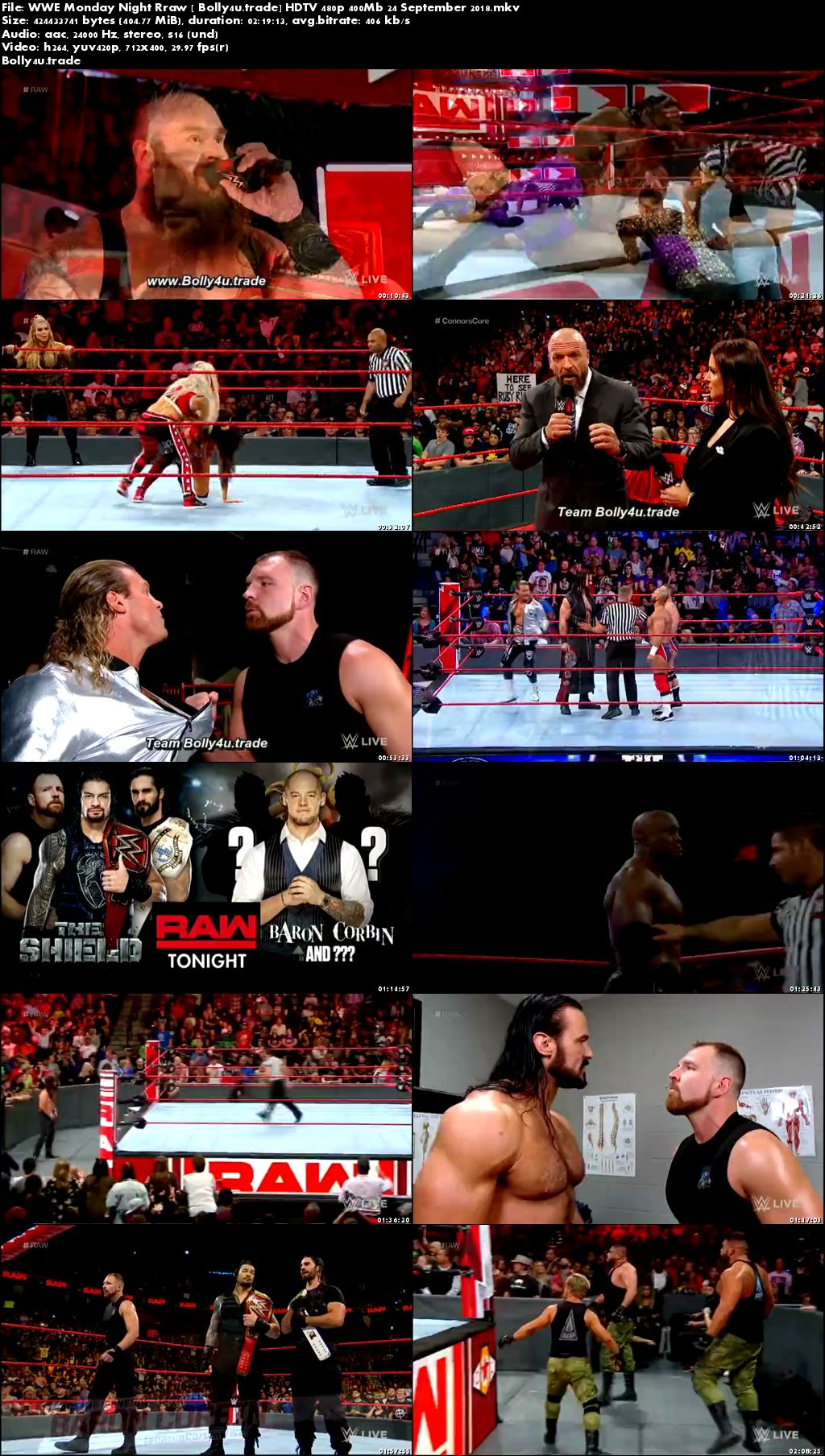 WWE Monday Night Raw HDTV 480p 400Mb 24 September 2018 Download
