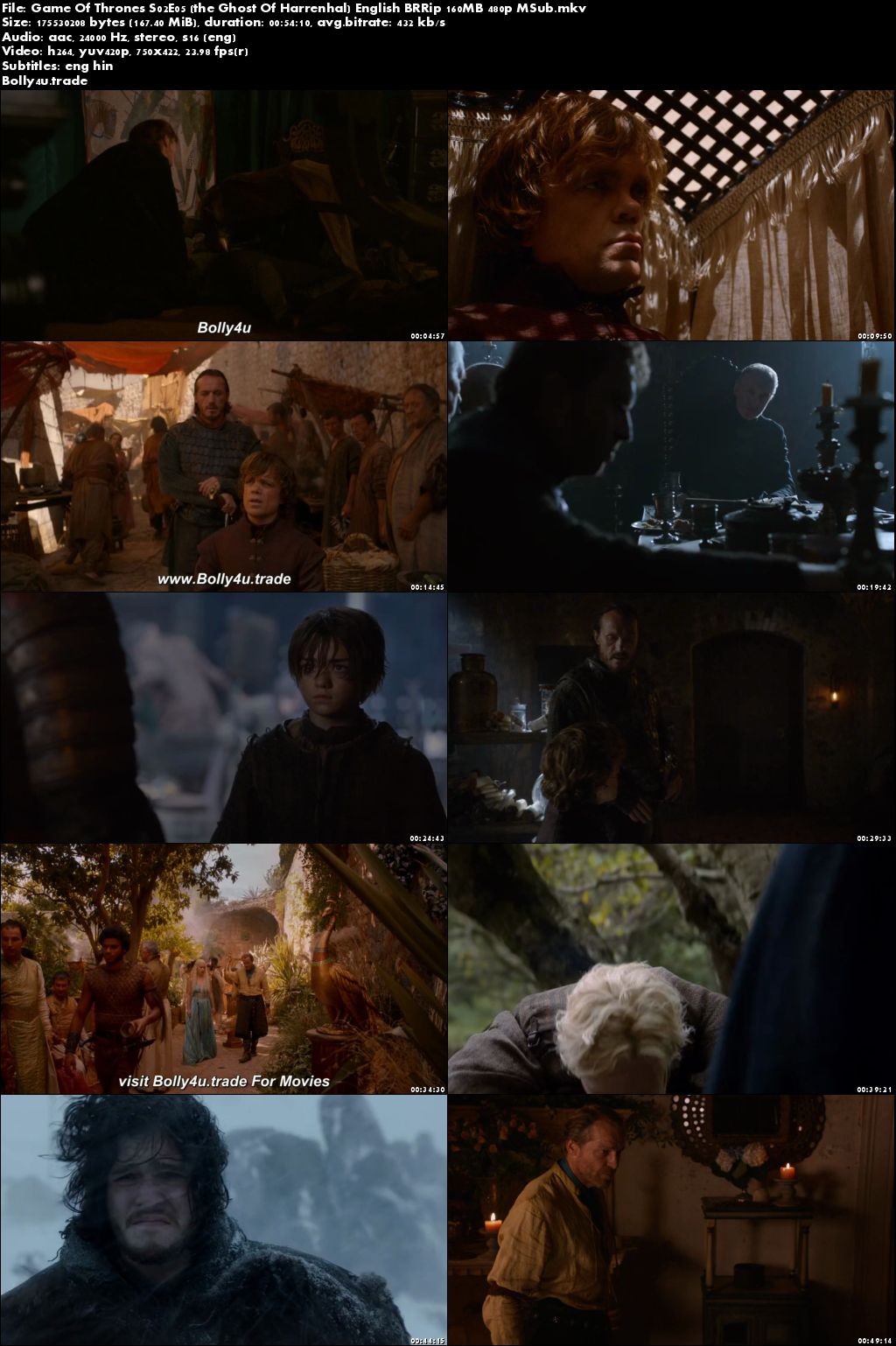 Game Of Thrones S02E05 BRRip 160MB English 480p Hindi Eng MSub Download