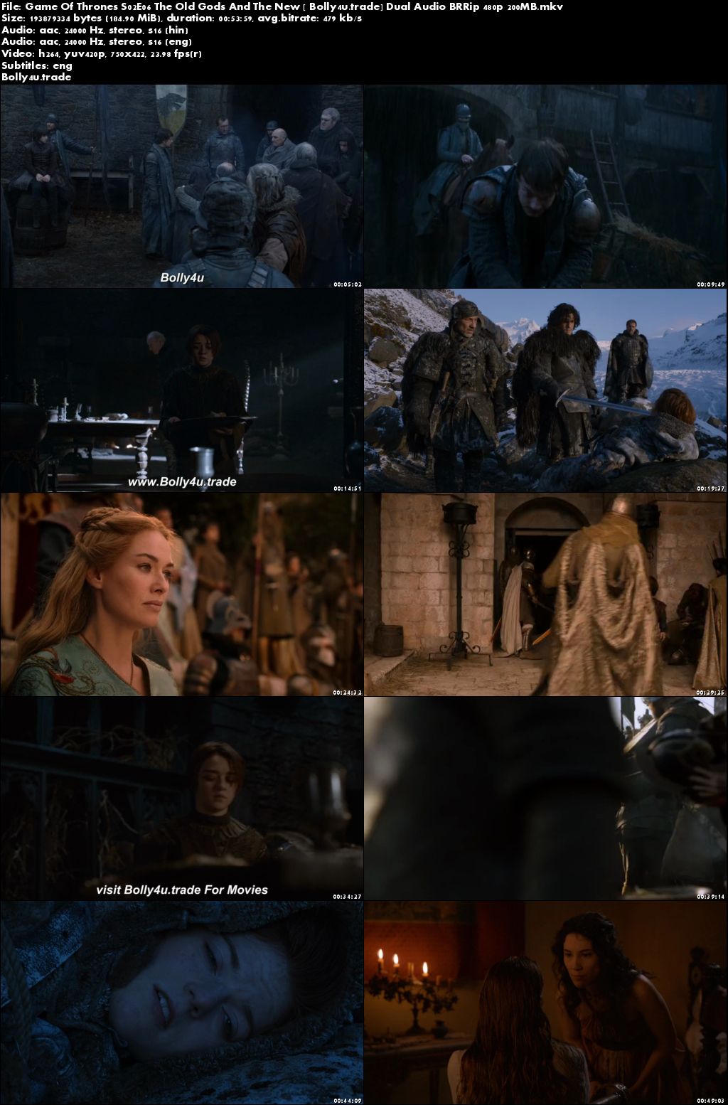 Game Of Thrones S02E06 BRRip 200Mb Hindi Dual Audio 480p Download