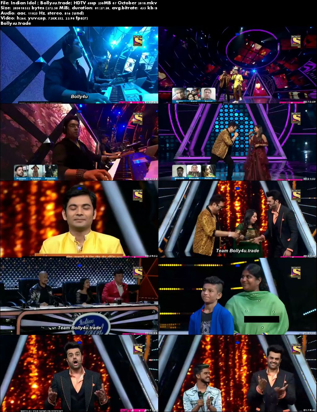 Indian Idol 2018 HDTV 480p 250MB 07 October 2018 Download