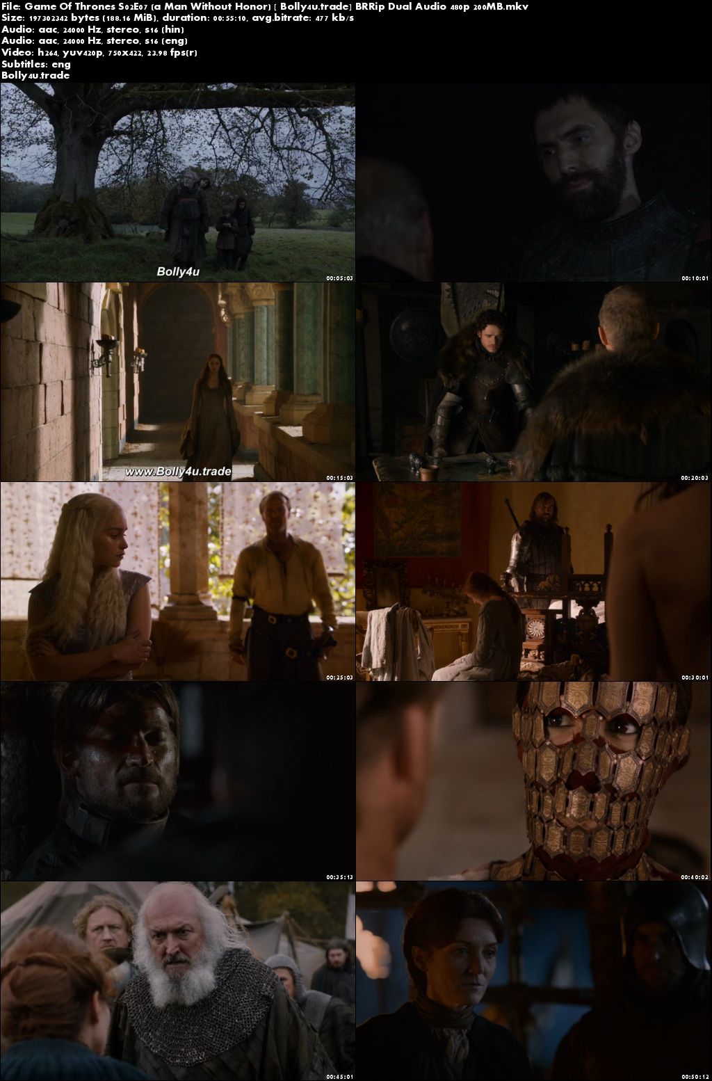 Game Of Thrones S02E07 BRRip 200Mb Hindi Dual Audio 480p Download