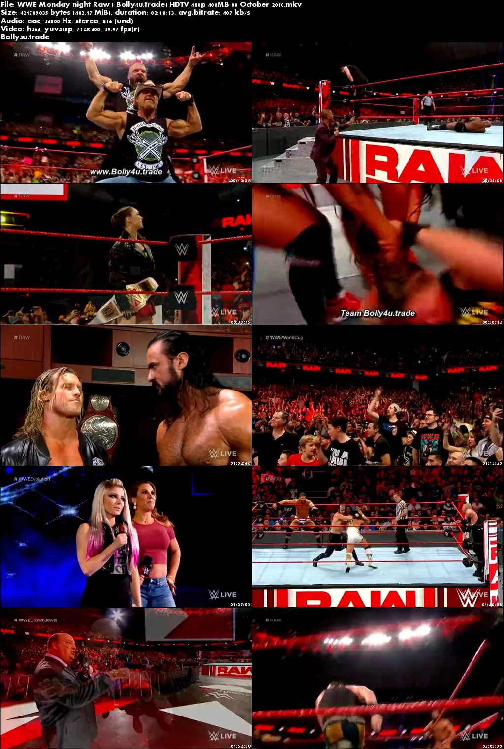 WWE Monday Night Raw HDTV 480p 400MB 08 October 2018 Download