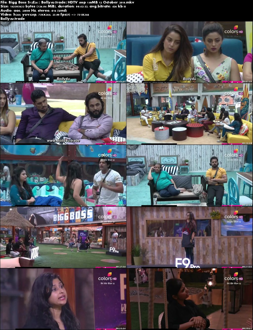 Bigg Boss S12E26 HDTV 480p 140MB 12 October 2018 Download