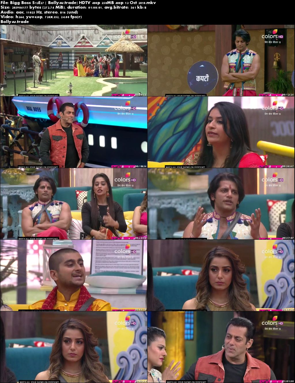 Bigg Boss S12E27 HDTV 480p 250MB 480p 13 Oct 2018 Download