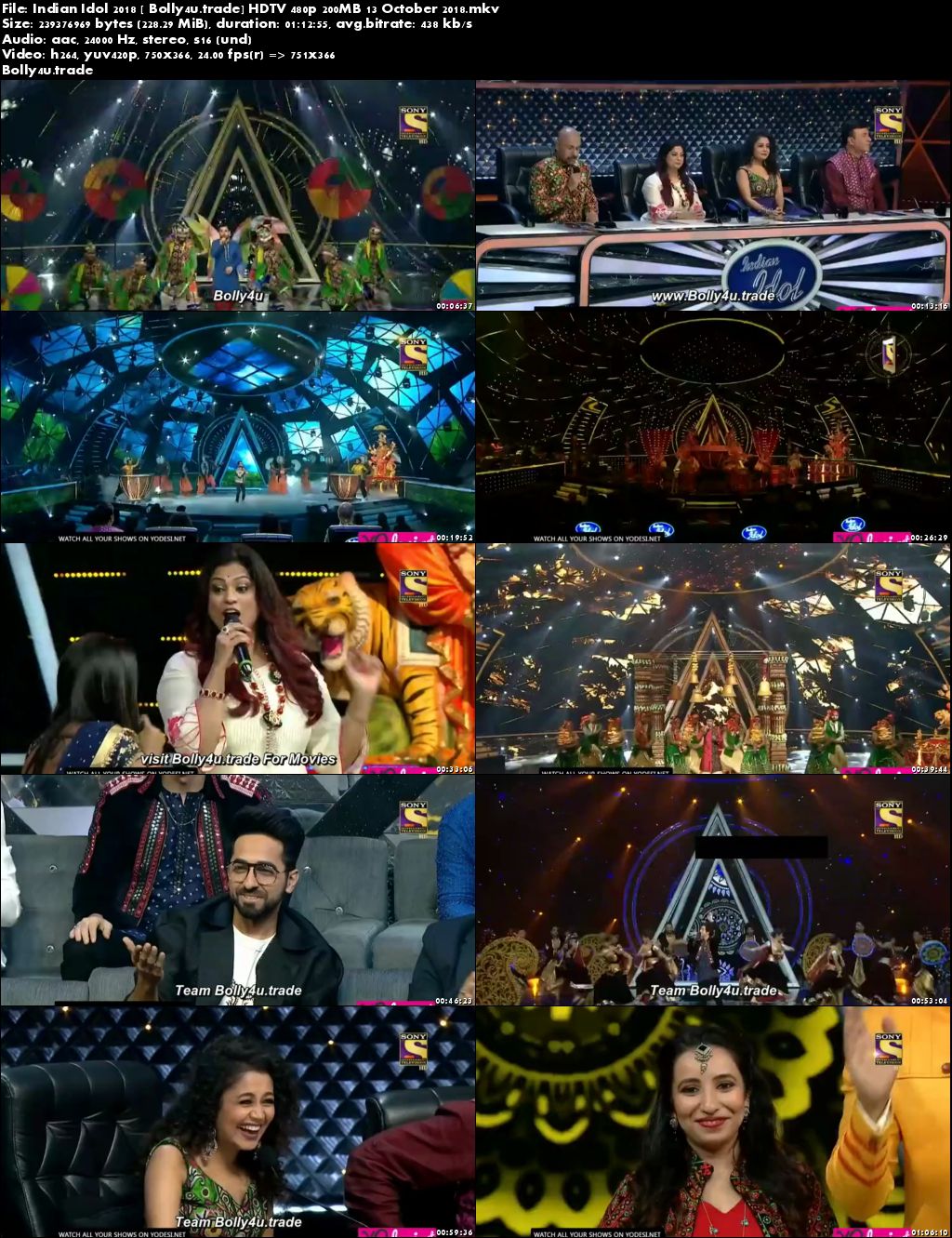 Indian Idol 2018 HDTV 480p 200MB 13 October 2018 Download