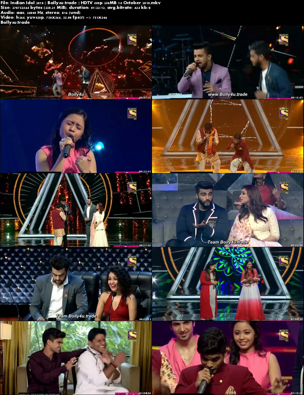 Indian Idol 2018 HDTV 480p 250MB 14 October 2018 Download