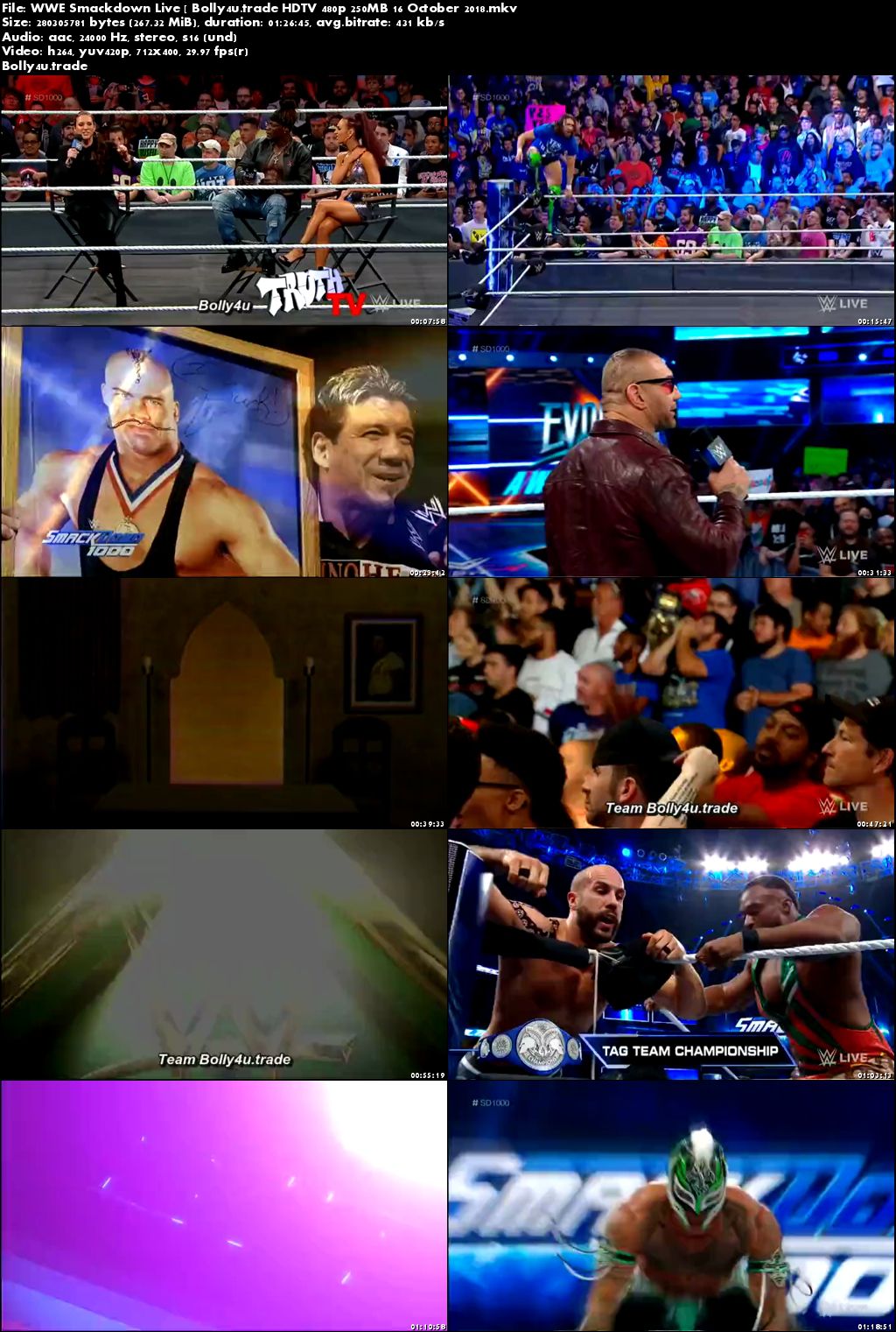 WWE Smackdown Live HDTV 480p 250MB 16 October 2018 Download