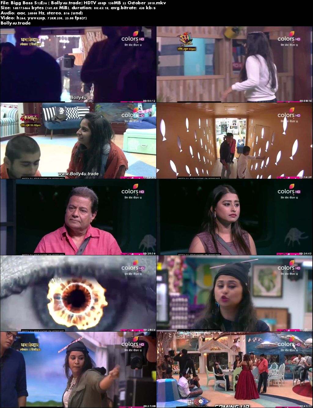 Bigg Boss S12E36 HDTV 480p 140MB 22 October 2018 Download