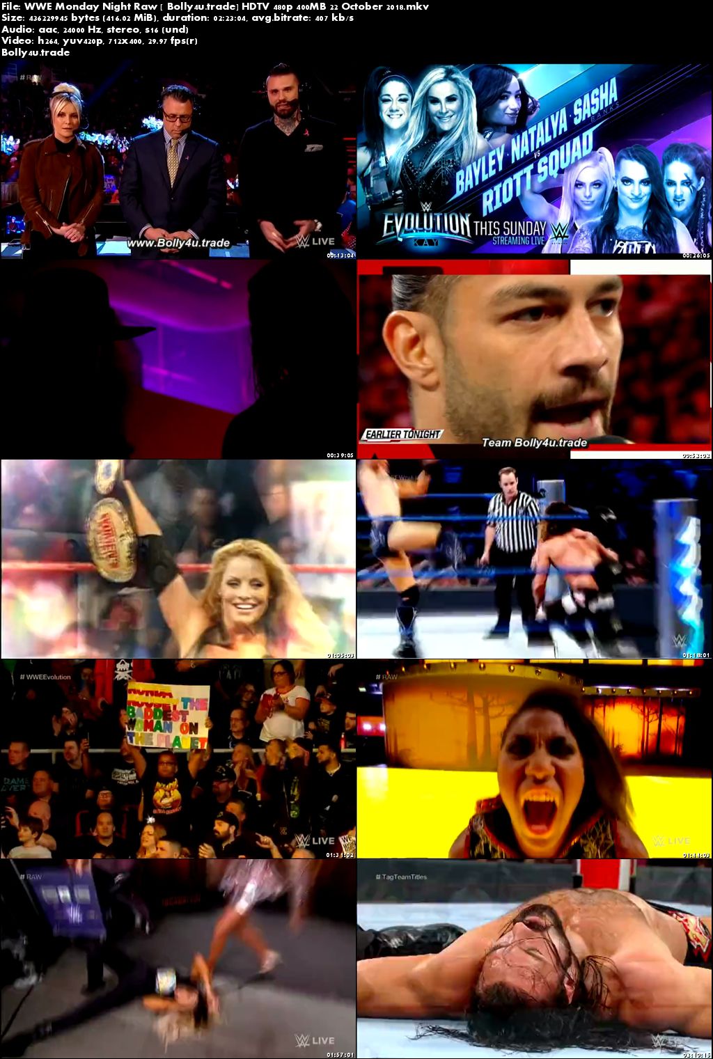 WWE Monday Night Raw HDTV 480p 400MB 22 October 2018 Download