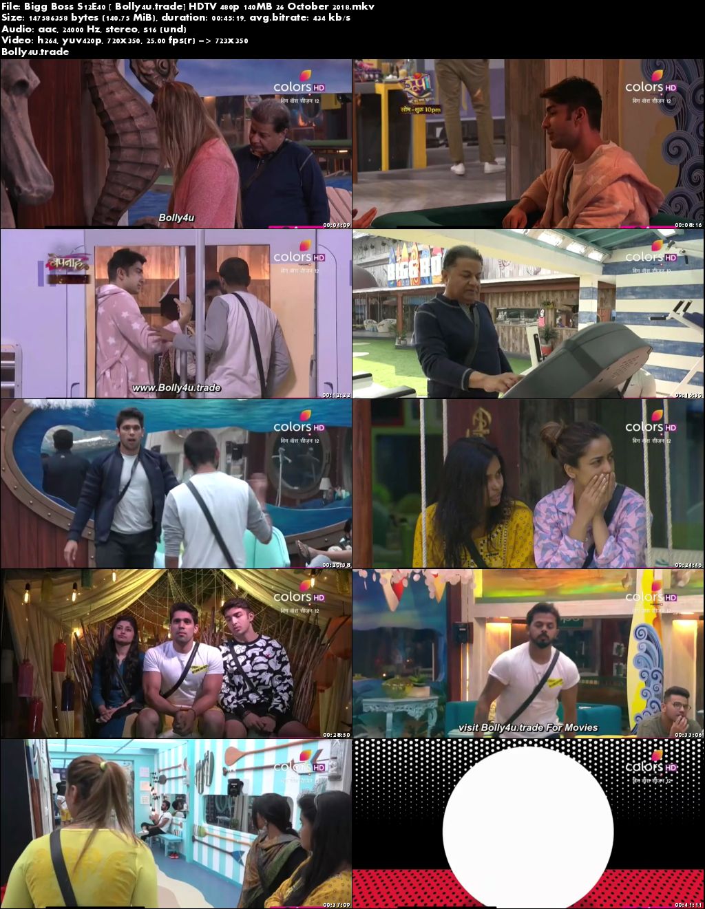 Bigg Boss S12E40 HDTV 480p 140MB 26 October 2018 Download